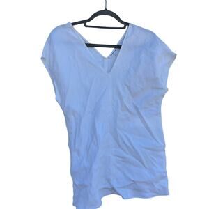 Helmut Lang White Linen Blend Blouse, V Neck, V Back,‎ Cap Sleeve, Size 8
